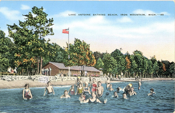 Iron Mountain Michigan Lake Antoine Bathing Beach Vintage Postcard (unused) - Vintage Postcard Boutique