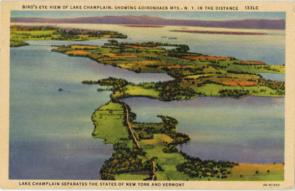 Lake Champlain Separating Vermont & New York Adirondacks Vintage Postcard 1948