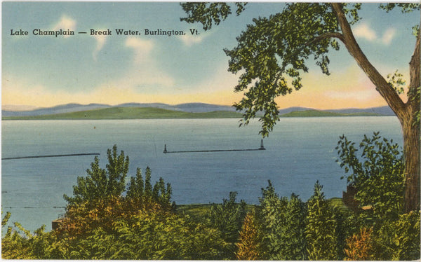 Lake Champlain Break Water Burlington Vermont Vintage Postcard (unposted)