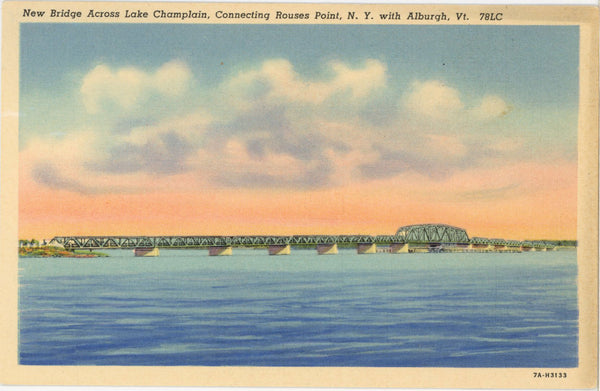 Lake Champlain Bridge Between Alburgh VT  & Rouses Pt NY Vintage Postcard (unposted)