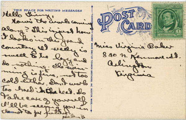 Lake Winnipesaukee in Moonlight White Mountains New Hampshire Vintage Postcard 1949
