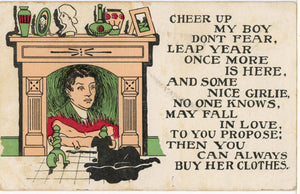 Leap Year Dog by Fireplace Romantic Vintage Postcard 1906 - Vintage Postcard Boutique