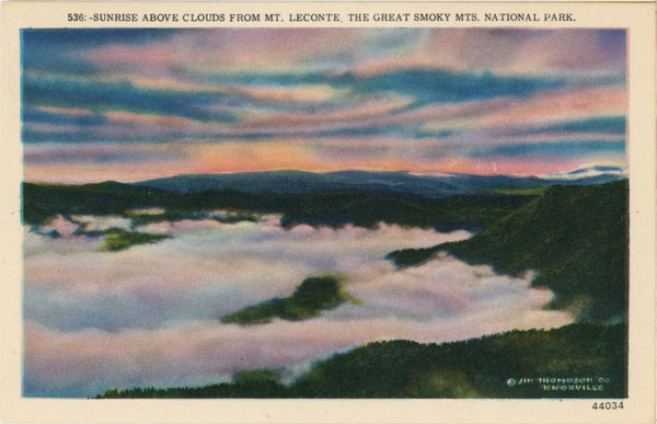 Mt. Leconte Sunrise Above Clouds Smoky Mountains National Park Vintage Postcard (unposted)