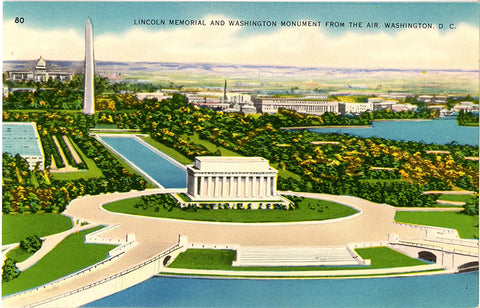 Lincoln Memorial & Washington Monument Washington D.C. Vintage Postcard (unused)