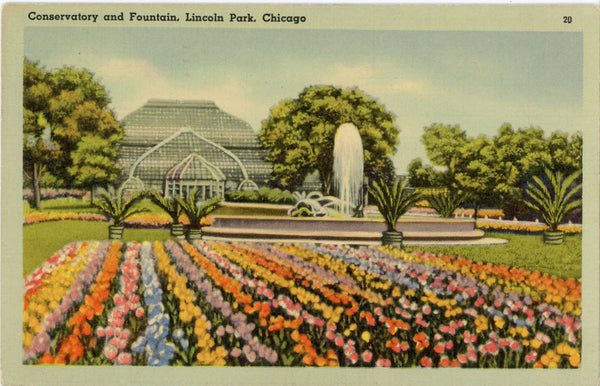 Lincoln Park Conservatory & Fountain Chicago Illinois Vintage Botanical Postcard 1941