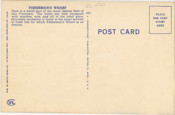 Fisherman's Wharf Little Naples of West San Francisco California Vintage Postcard (unposted)