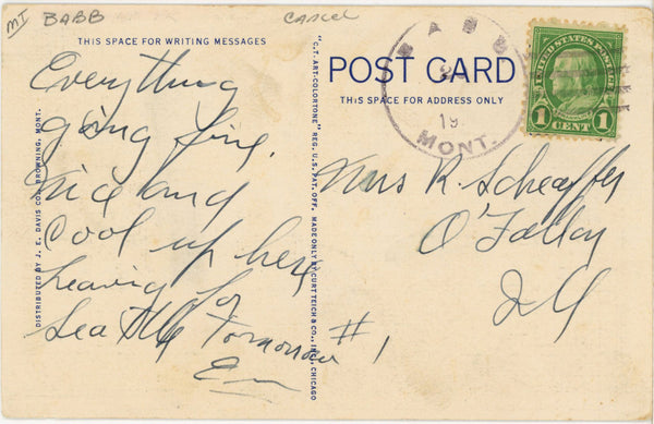 Logan Pass Mt. Reynolds Glacier National Park Montana Vintage Postcard c. 1930s