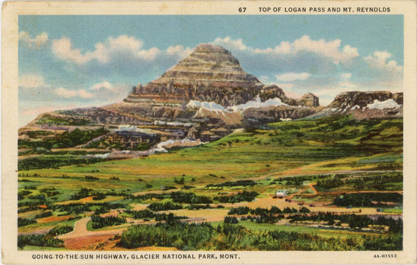 Logan Pass Mt. Reynolds Glacier National Park Montana Vintage Postcard c. 1930s