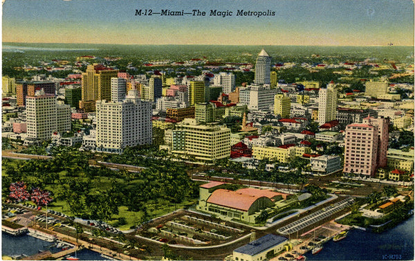 Miami Florida Aerial Magic Metropolis Vintage Postcard 1955 - Vintage Postcard Boutique