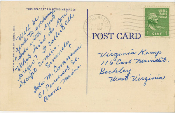 Maine Large Letter Vintage Postcard 1948