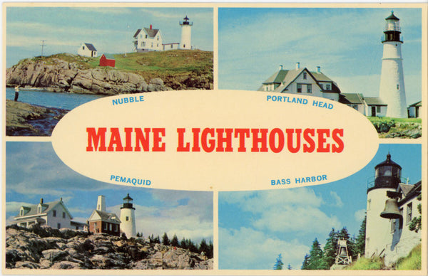 Famous Maine Lighthouses Vintage Multiview Postcard (unposted)