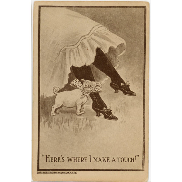 Here's Where I Make A Touch Vintage Comic Dog Postcard ROTH & LANGLEY 1911