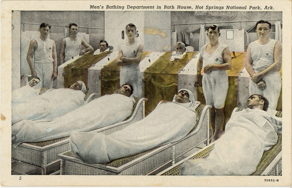 Men's Bathing Dept. Hot Springs National Park Arkansas Vintage Postcard 1930s