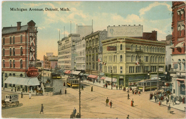 Michigan Avenue Street Scene Detroit Michigan Vintage Postcard 1919
