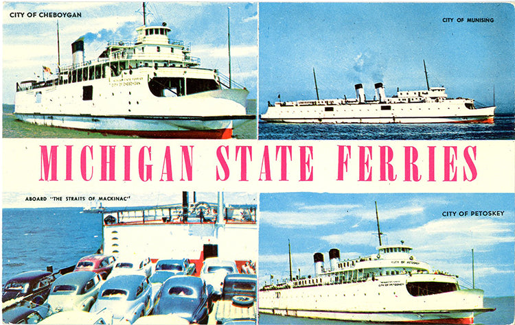Michigan State Ferries Vintage Postcard (unused)