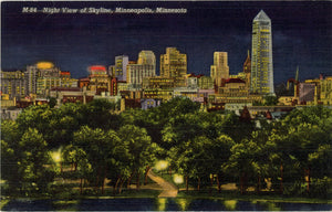 Minneapolis Minnesota Night View Skyline Postcard (unused) - Vintage Postcard Boutique