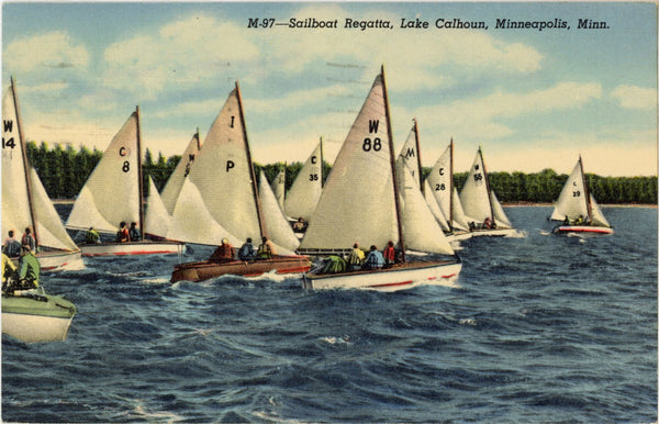 Sailboat Regatta Lake Calhoun Minneapolis Minnesota Postcard 1950