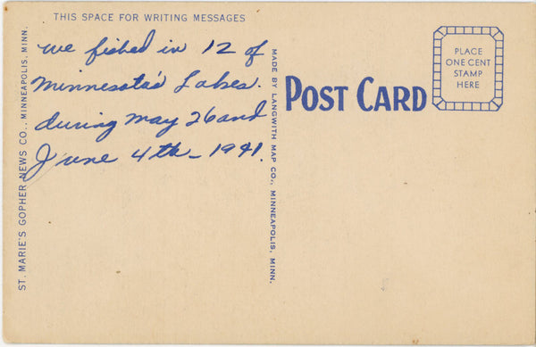 Minnesota State Pictorial Mileage Map Vintage Postcard 1941