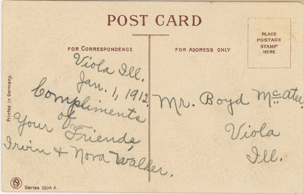 New Year January 1 Mistletoe Church Gold Embossed Postcard Vintage 1912