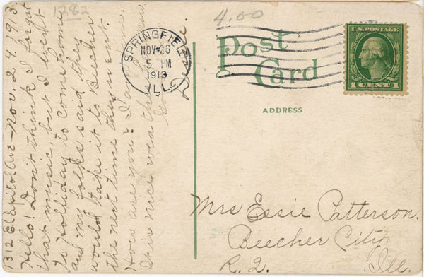 Springfield Illinois Looking West on Monroe Street Vintage Postcard 1913