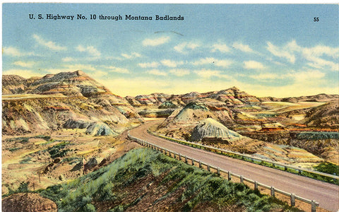 Montana Badlands U.S. Highway 10 Vintage Postcard 1953