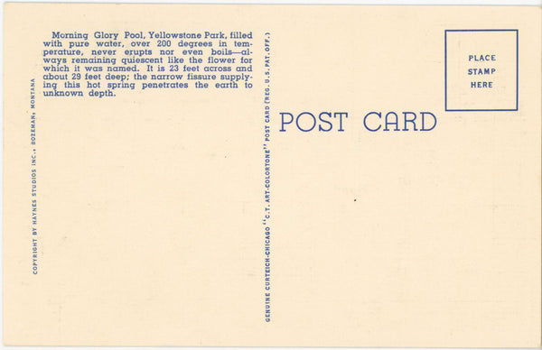 Morning Glory Pool Yellowstone National Park Wyoming Vintage Postcard (unposted)