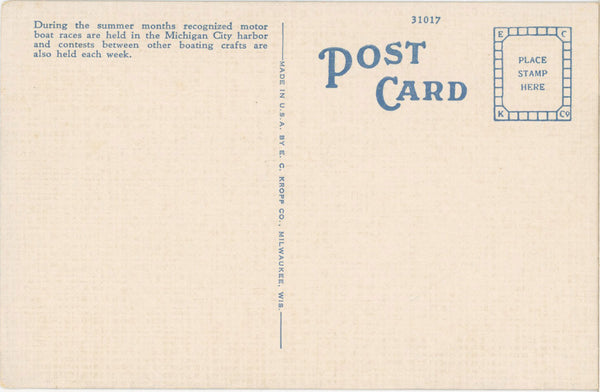 Michigan City Indiana Motor Boat Races Vintage Postcard c. 1940s (unposted)