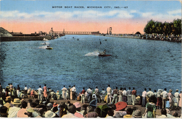 Michigan City Indiana Motor Boat Races Vintage Postcard c. 1940s (unposted)