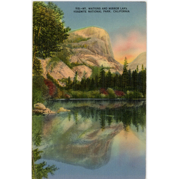 Mt. Watkins Reflected in Mirror Lake Yosemite National Park California Vintage Postcard (unposted)