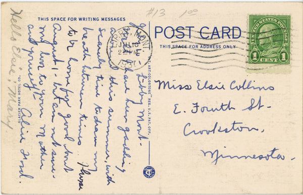Mt. Wilbur from Ptarmigan Tunnel Glacier National Park Montana Vintage Postcard 1937