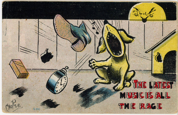 Dog Howling with Angry Moon Vintage Comic Dog Postcard 1917