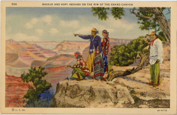 Hopi & Navajo Indians Grand Canyon National Park Vintage Native American Postcard (unposted)