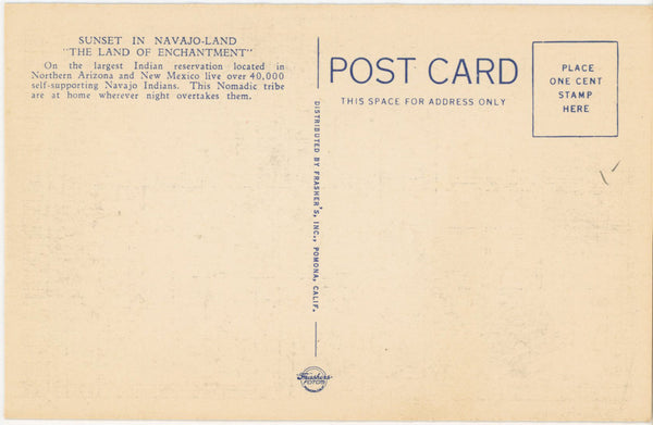 Navajo Land at Sunset Native American Vintage Postcard (unposted)