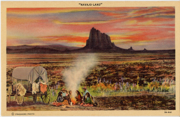 Navajo Land at Sunset Native American Vintage Postcard (unposted)
