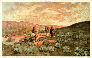 Navajos Moving Camp Arizona on Sante Fe Native American Vintage Postcard (unused)