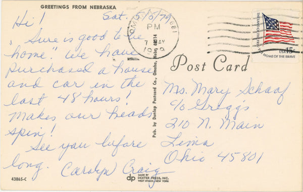 Nebraska Interstate 80 Large Letter Vintage Postcard 1979 - Vintage Postcard Boutique