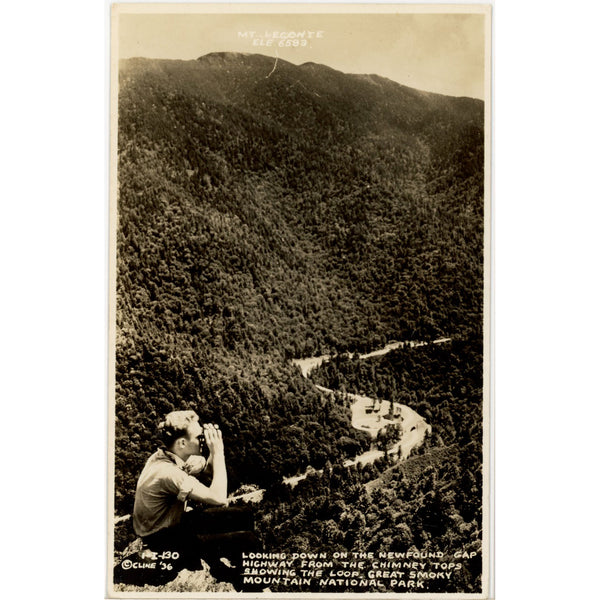 Newfound Gap from Chimney Tops Smoky Mountains National Park Vintage RPPC Postcard 1936