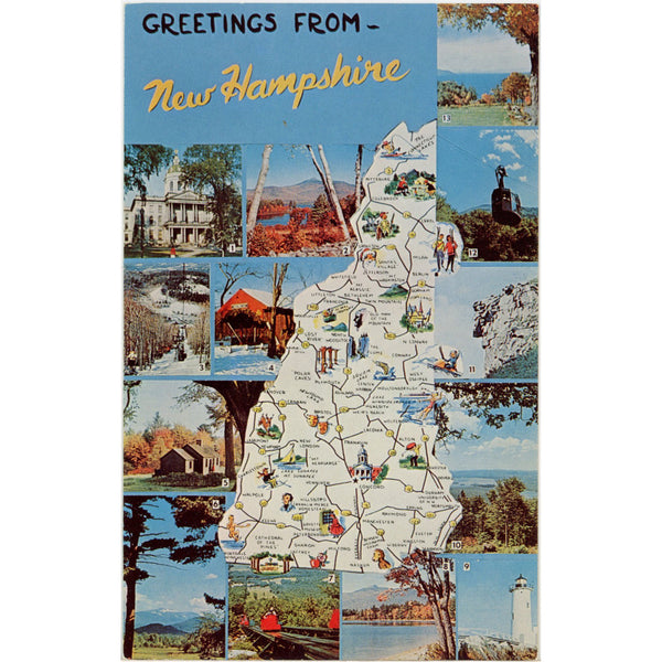 New Hampshire Multi View State Map Vintage Postcard (unused)