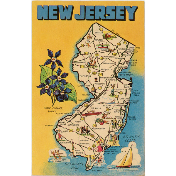 New Jersey Garden State Map Vintage Postcard (unused) - Vintage Postcard Boutique