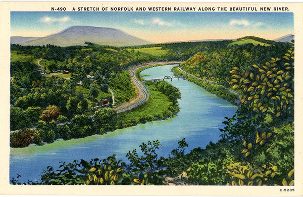 Norfolk & Western Railroad Along New River Vintage Postcard (unused)