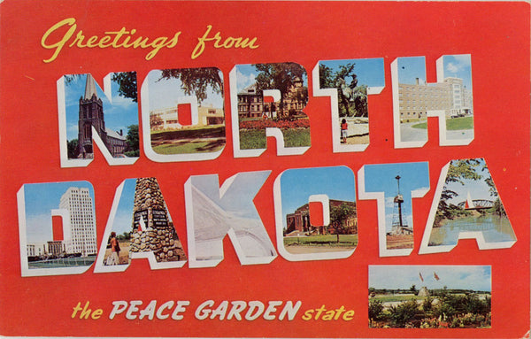North Dakota Peach Garden State Large Letter Vintage Postcard (unused)