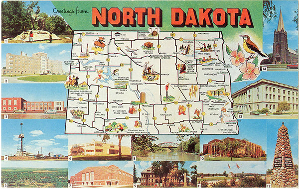 North Dakota State Map Vintage Postcard (unused) - Vintage Postcard Boutique
