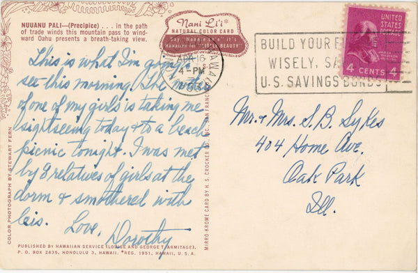 Nuuanu Pali Precipice Oahu Hawaii Vintage Postcard 1953 - Vintage Postcard Boutique