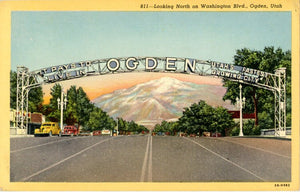 Ogden Utah Welcome Sign Looking North on Washington Blvd Vintage Postcard (unused)