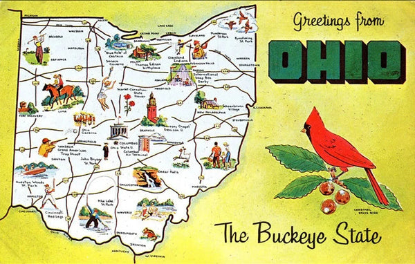 Ohio State Map Buckeye State Vintage Postcard (unused)