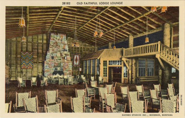Old Faithful Lodge Lounge Yellowstone National Park Wyoming Vintage Postcard (unposted)