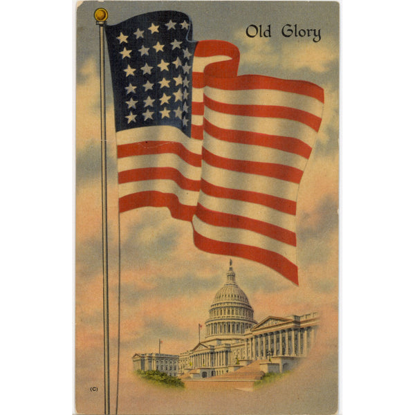 Old Glory Patriotic American Flag US Capitol Vintage Postcard (unposted)