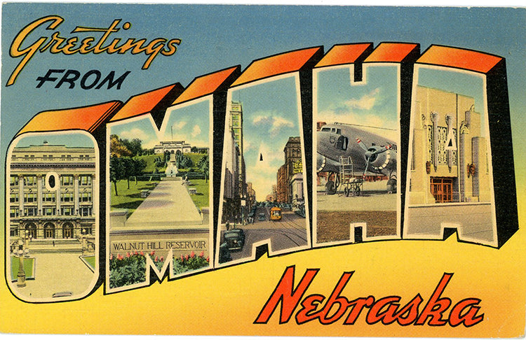 Omaha Nebraska Large Letter Vintage Postcard 1942