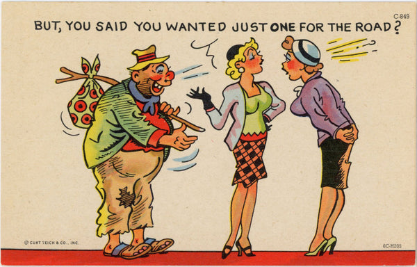 Vintage Comic Postcard Hobo Tramp One for the Road (unused) - Vintage Postcard Boutique