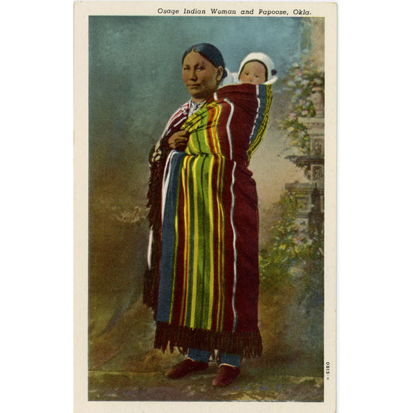 Osage Indian Woman & Papoose Oklahoma Vintage Native American Postcard (unposted)